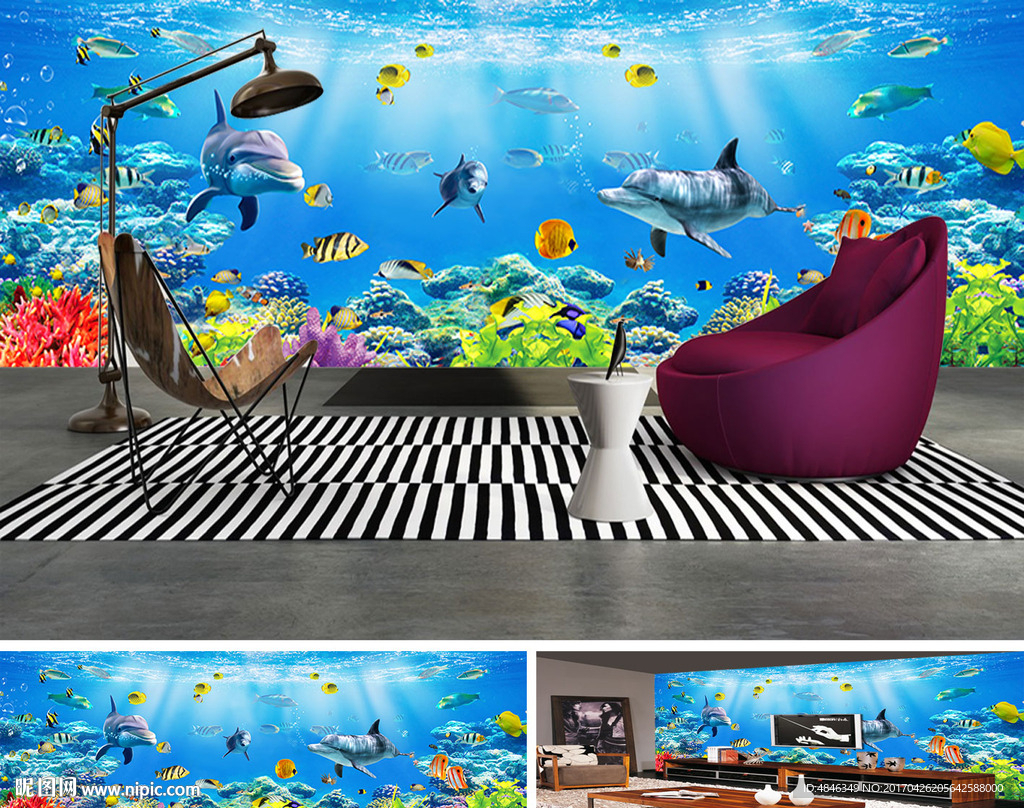 海底世界主题馆3D立体背景墙