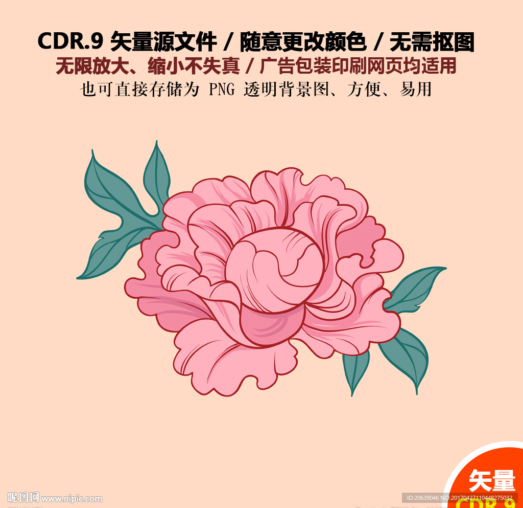 手绘牡丹玫瑰花矢量图