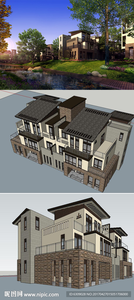 SketchUp中式别墅模型