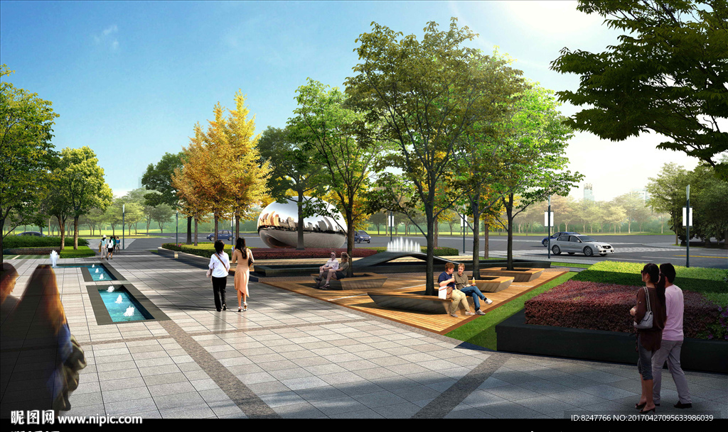 公园景观鸟蛋雕塑景观效果图