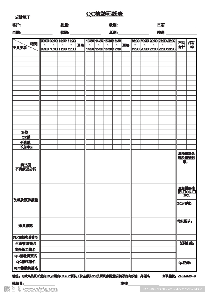 QC检验记录表