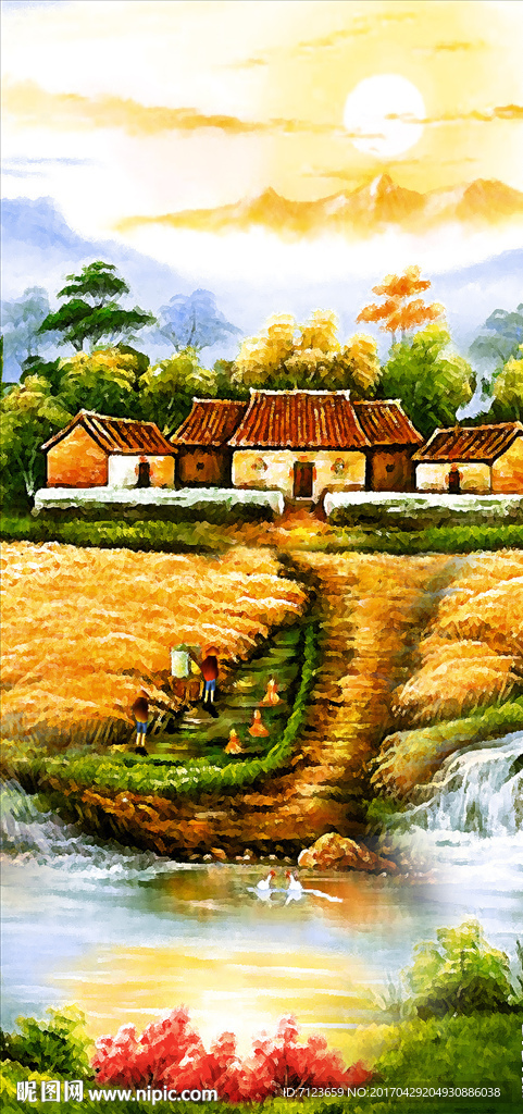 油画 山水 艺术 玄关 背景墙