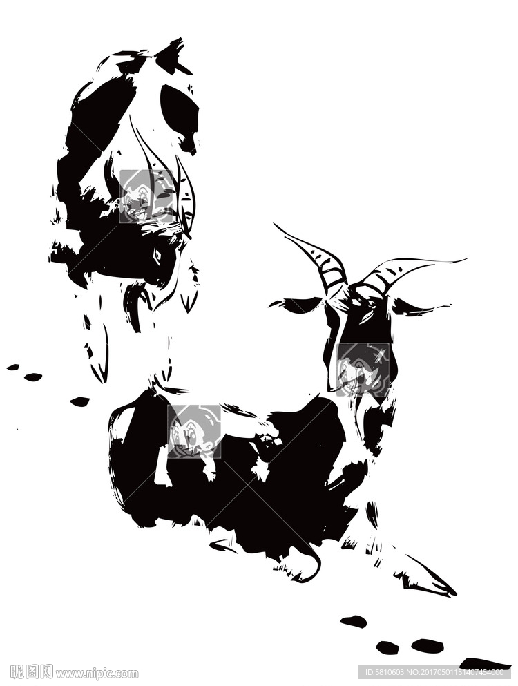 山羊 书法绘画