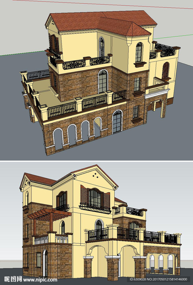 草图大师西班牙别墅模型