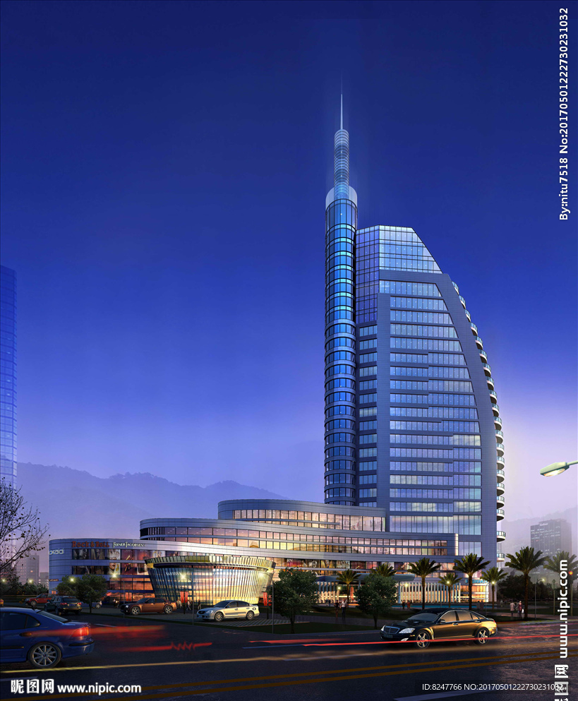 帆船酒店夜景建筑效果图