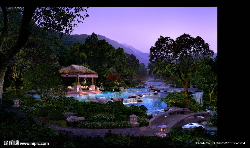 夜景凉亭美景景观效果图