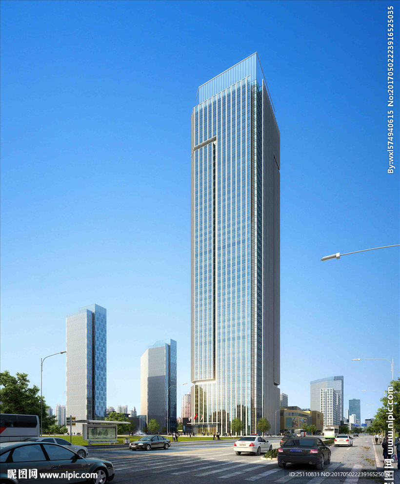 白天玻璃杆件公建效果图