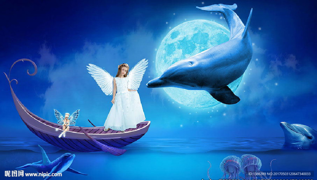 梦幻海洋与海豚共舞儿童写真背景