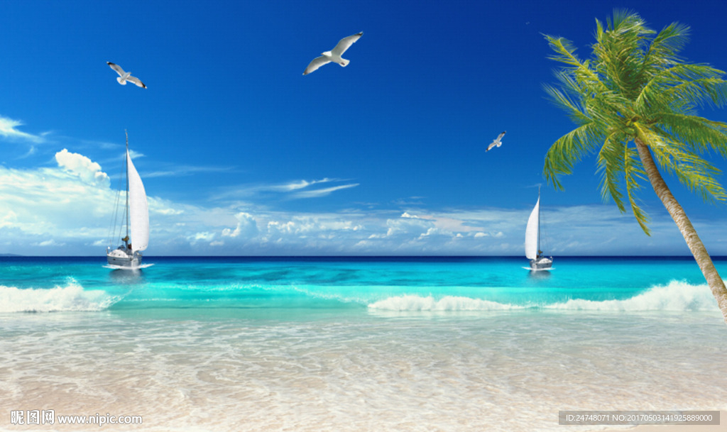 唯美夏日沙滩海边风景