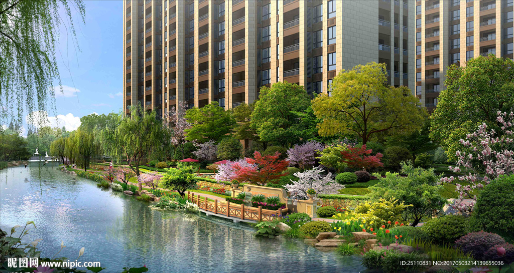 河道景观水生植物围栏效果图