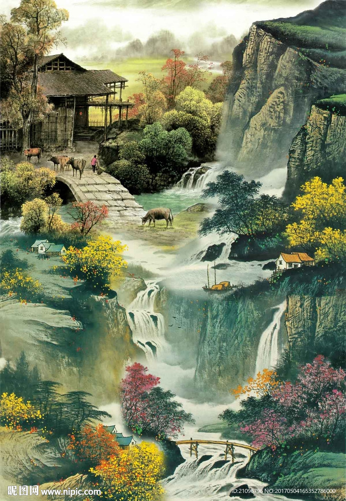 国画山水玄关背景墙