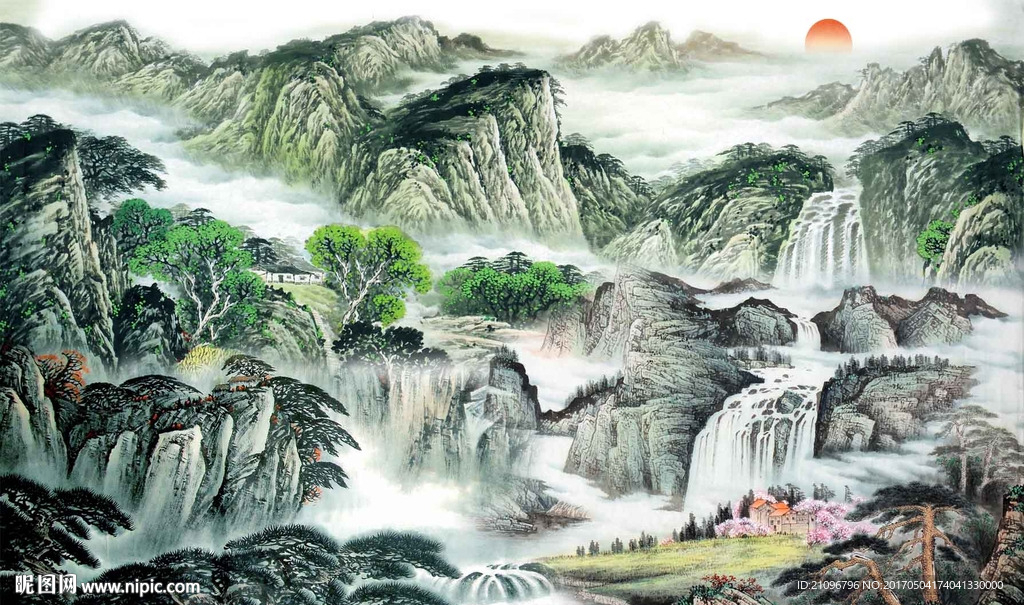 山水国画背景墙