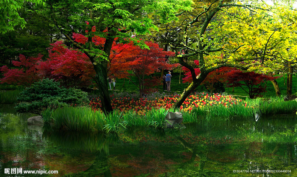 湿地公园水岸红花景观效果图