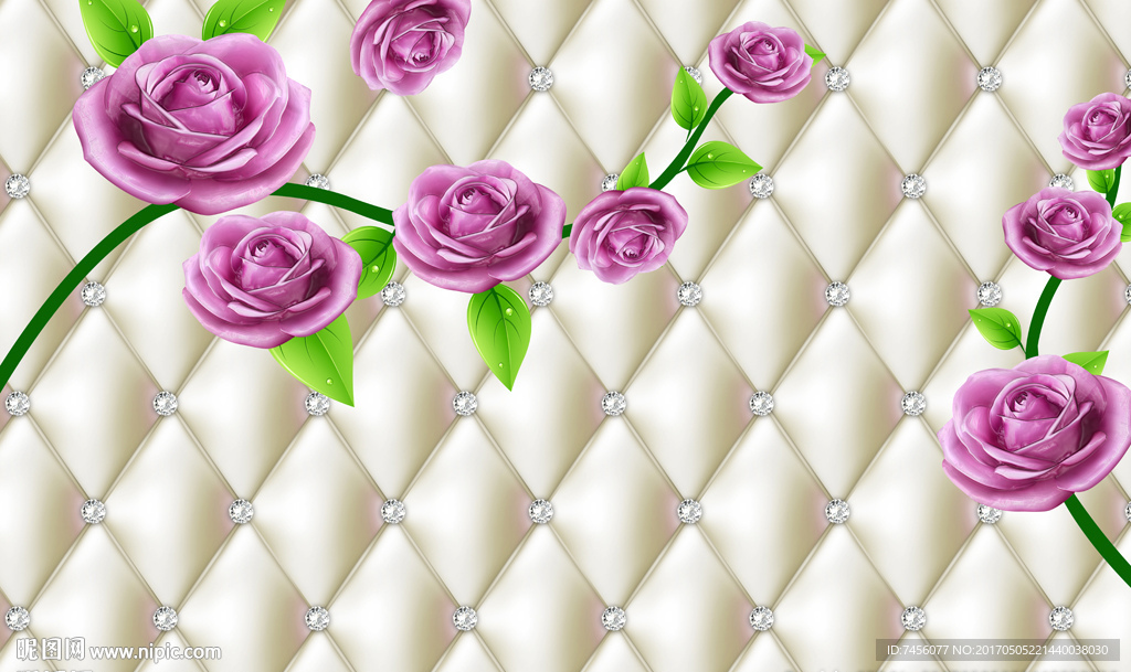 紫色玫瑰花疼软包壁画背景墙