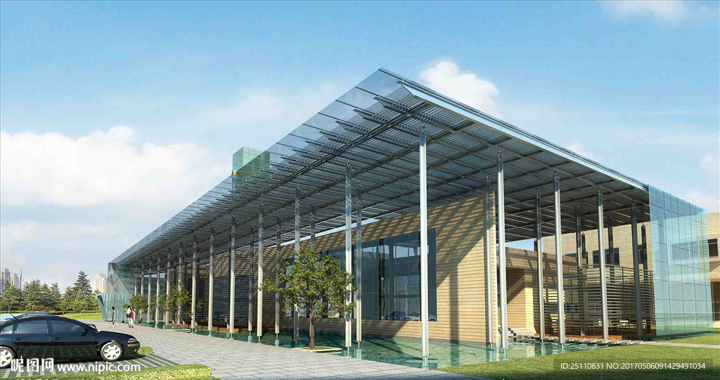 蓝天白云文化建筑效果图