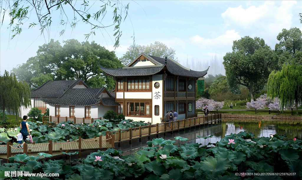 古建亭子茶馆休闲餐饮效果图