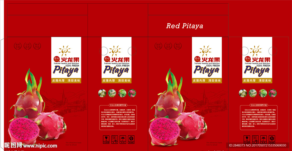 手提红心火龙果包装展开图