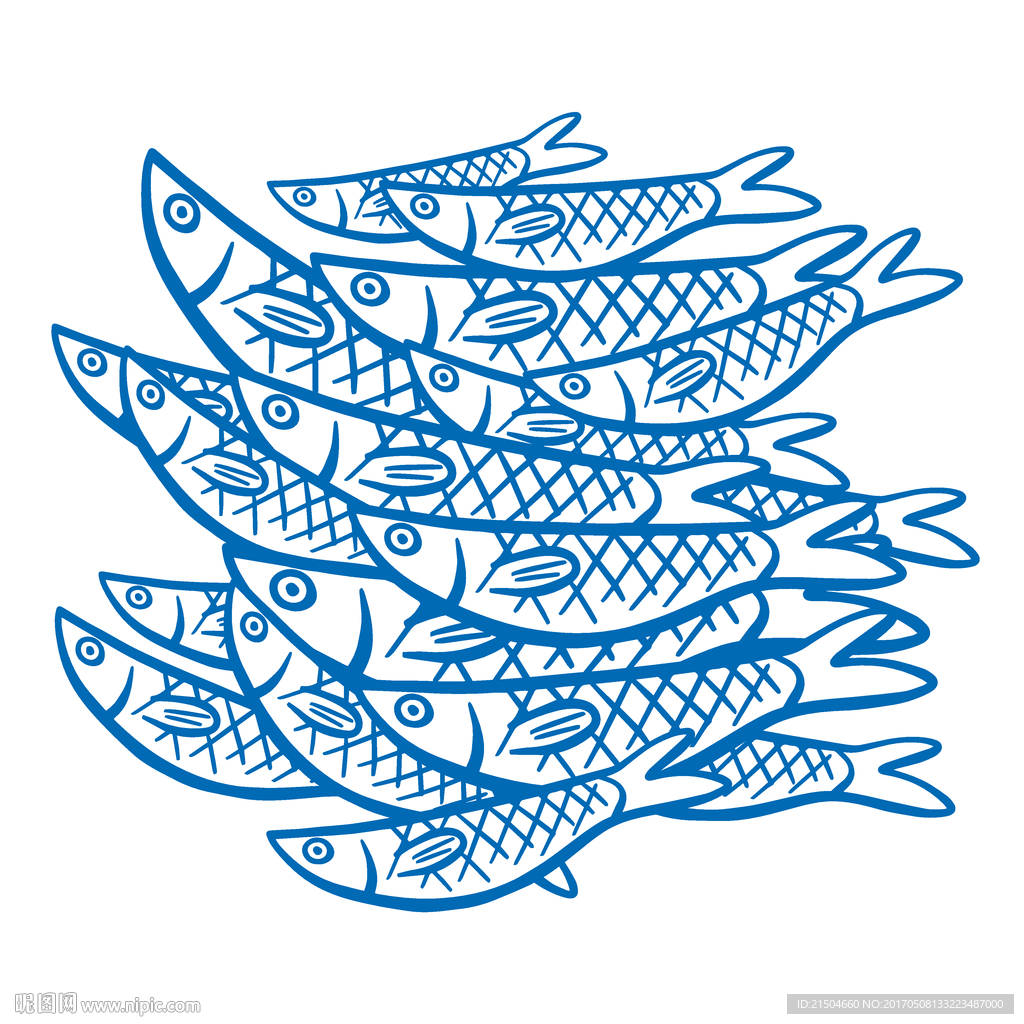 精致矢量蓝色鱼群插画