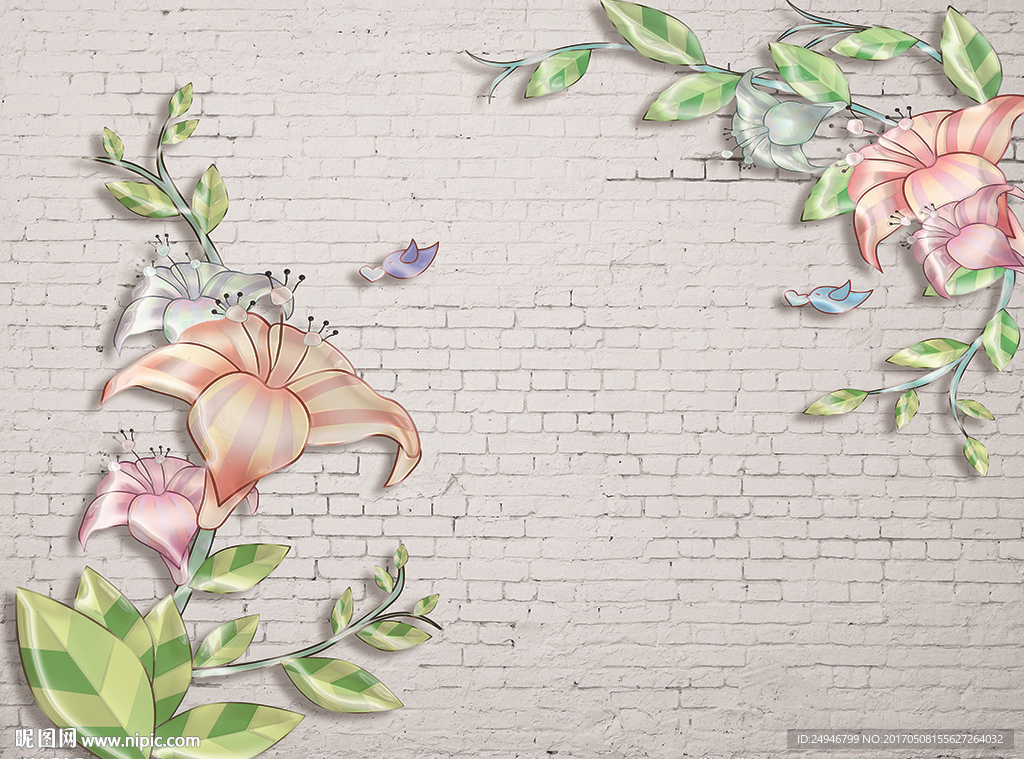 时尚3D花朵蝴蝶影视背景墙