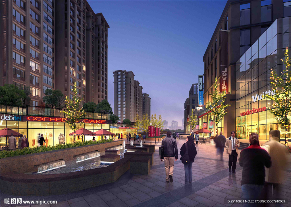 夜景商业街热闹广场绚丽图
