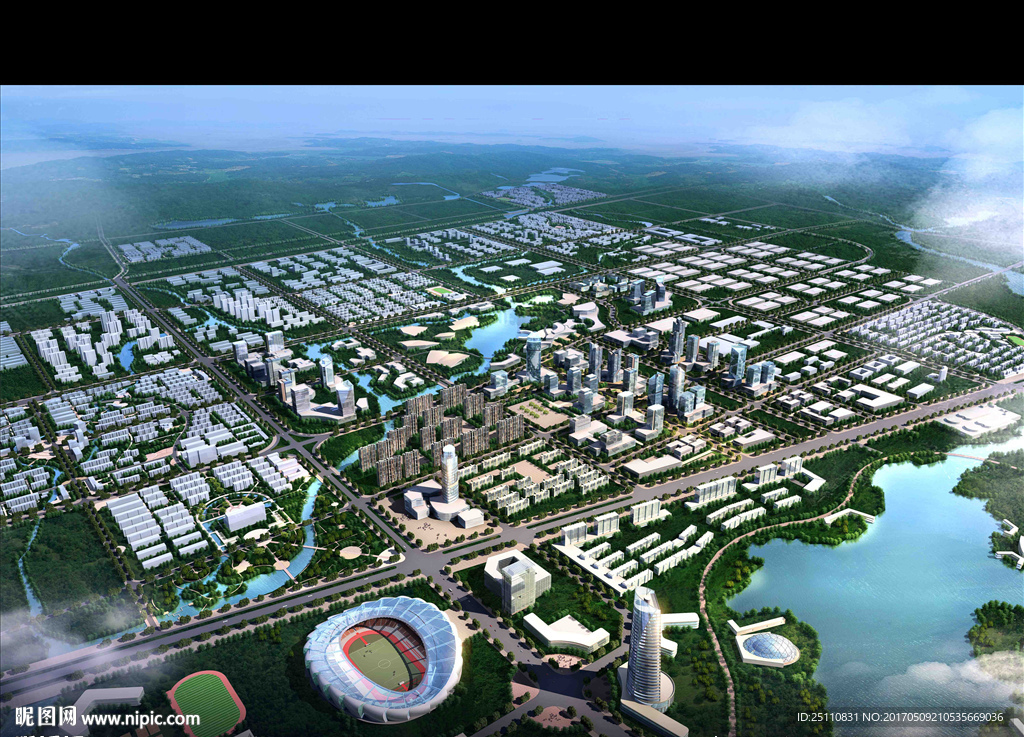鸟瞰城市规划河道设计道路设计图