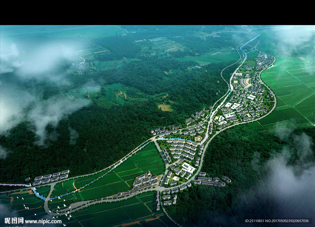 鸟瞰城市规划道路设计水景设计图