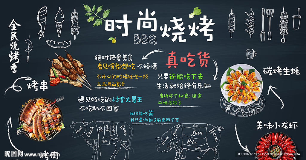 时尚烧烤烧烤店背景墙