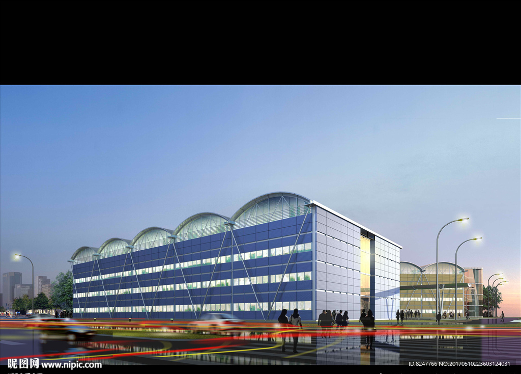 电子产品工厂夜景景观建筑效果图