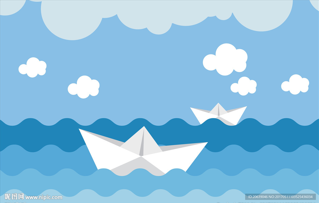 蓝色海浪帆船背景矢量图