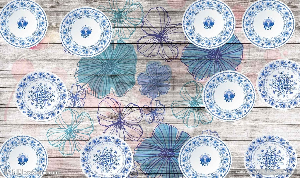 3d背景墙 青花瓷器
