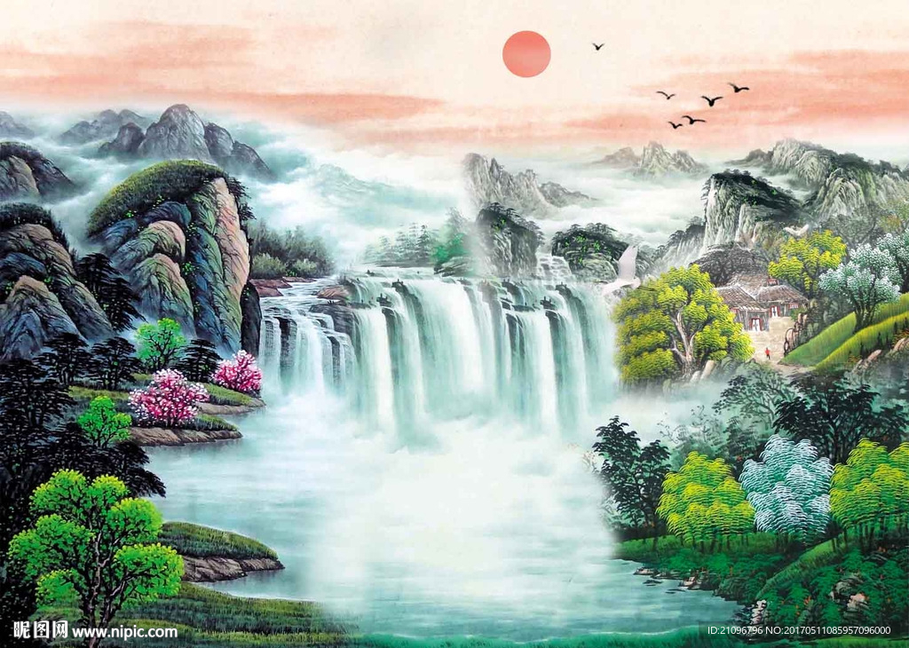 山水国画电视背景墙