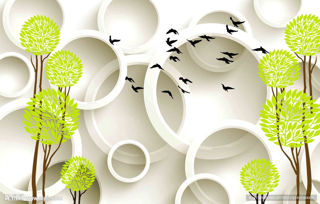 抽象圈圈树背景墙