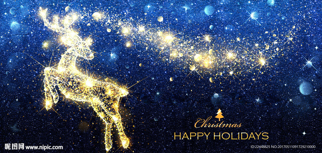 梦幻圣诞夜星空麋鹿