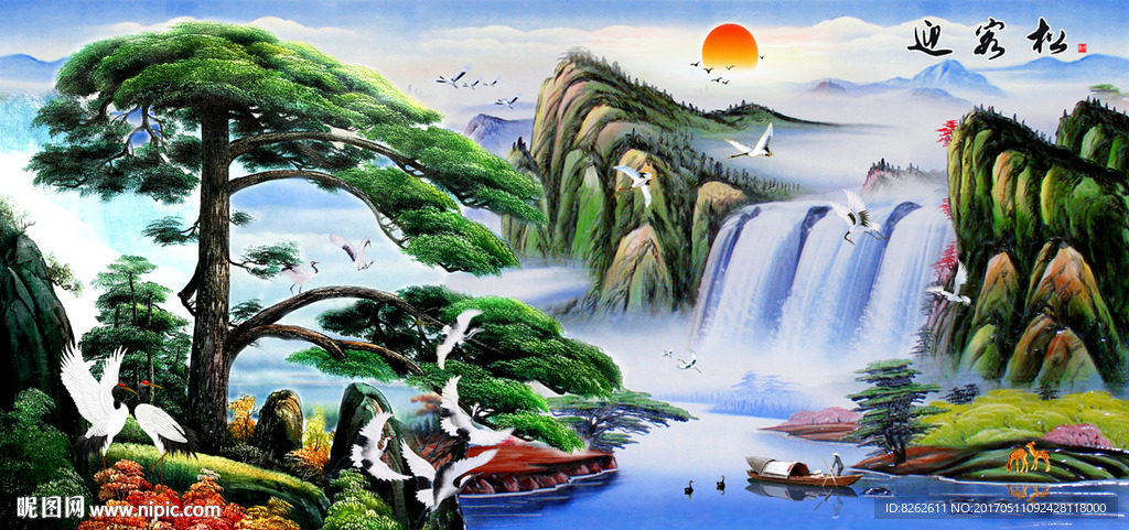油画迎客松
