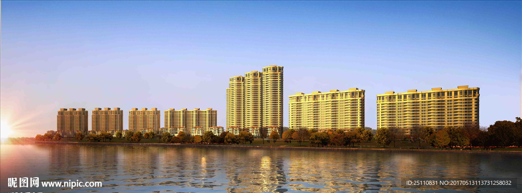 湖景房清晨景观图