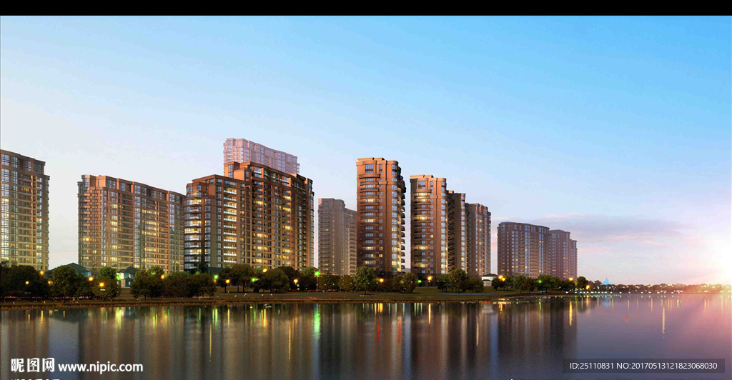 水景黄昏湖景房图