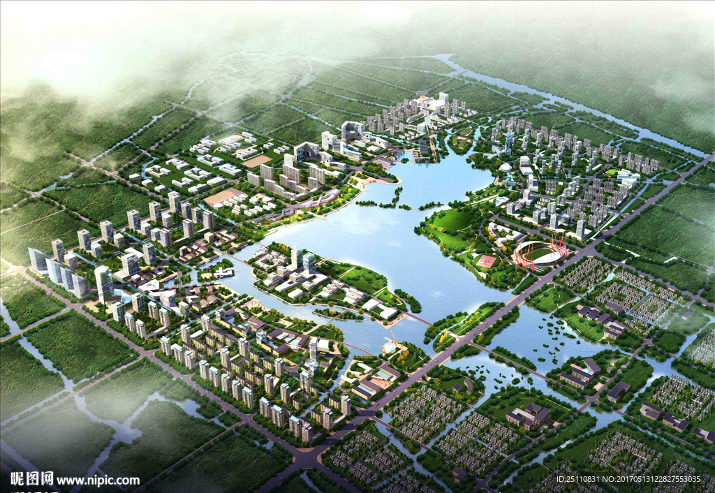 城市规划水景山坡设计景观图