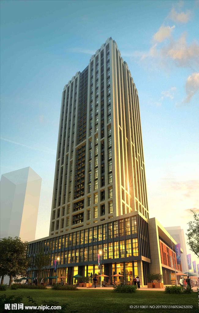仰视高层公建黄昏图