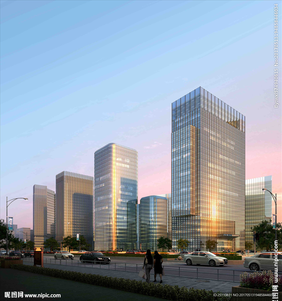 高层公建黄昏光晕道路设计图