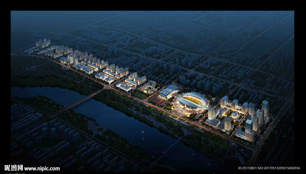 城市规划设计河道设计夜景图