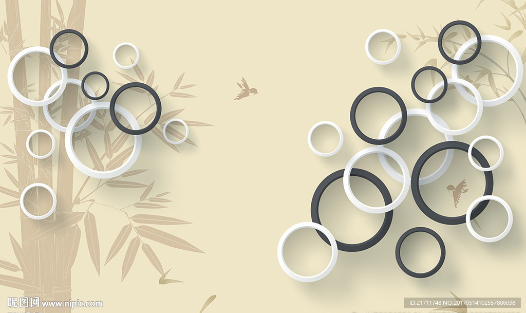 简约圈圈竹子电视背景墙