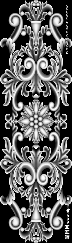 欧式洋花镂空浮雕精雕灰度图