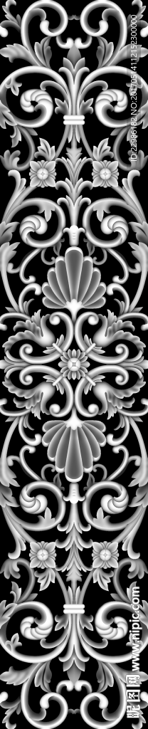 镂空洋花浮雕精雕灰度图