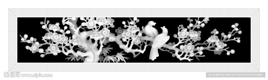 梅花喜鹊花鸟浮雕灰度精雕图