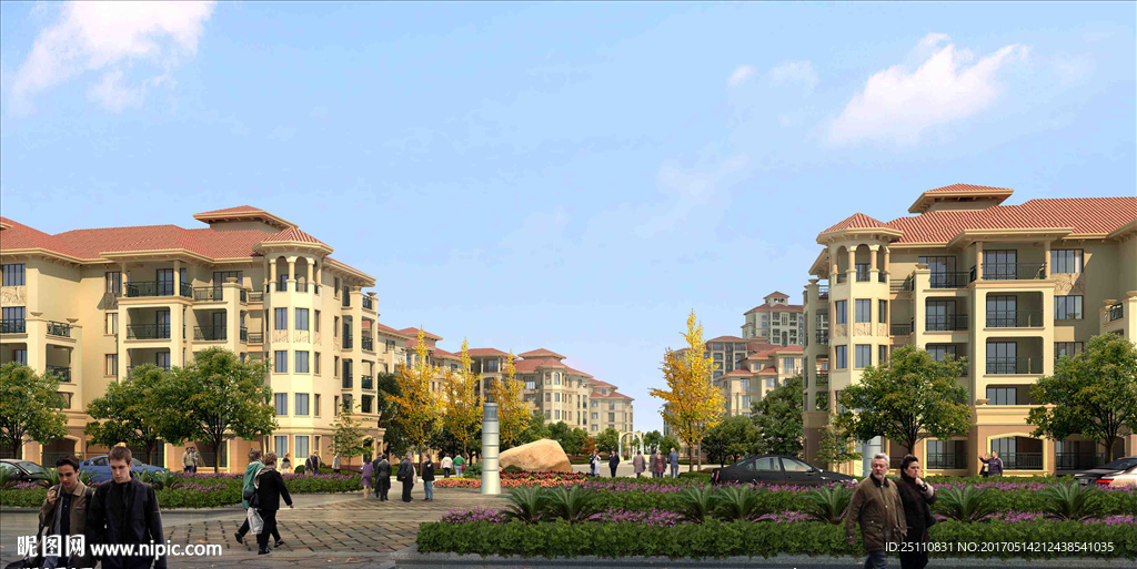 低层住宅小区入口景观图