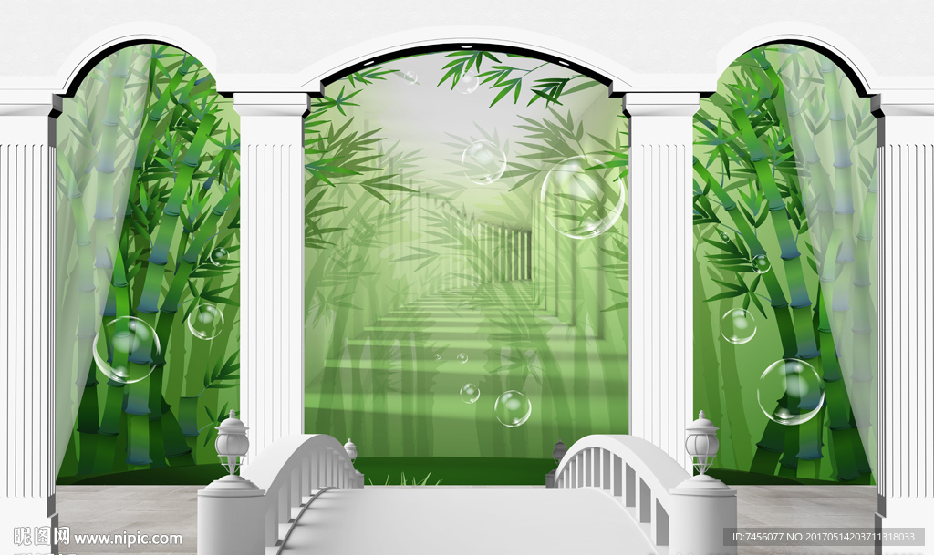 拱桥竹林3D立体背景墙