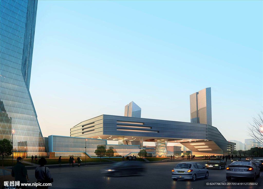 五星级酒店夜景建筑效果图