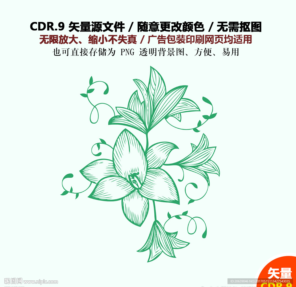 手绘线描花朵花纹矢量图