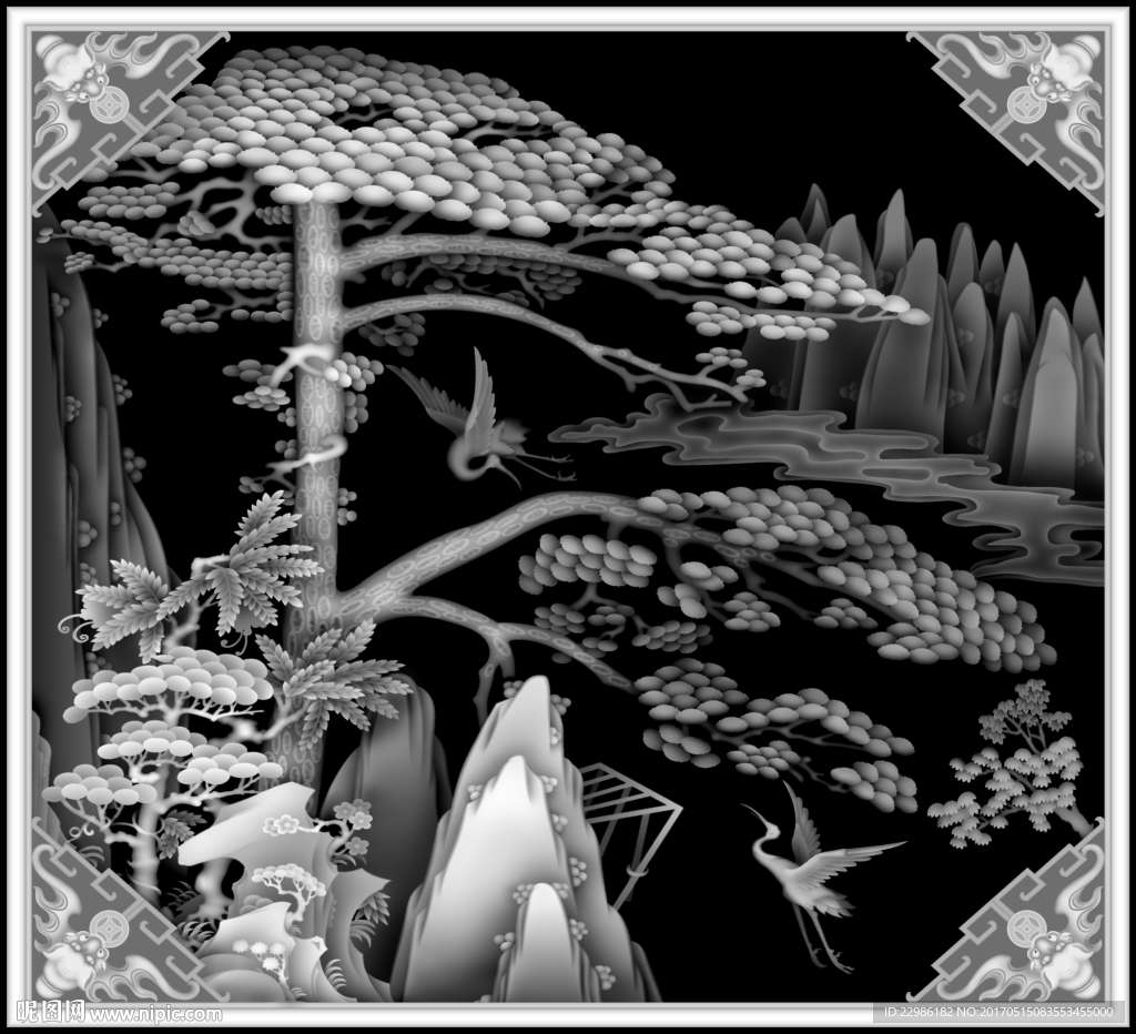 迎客松灰度精雕图