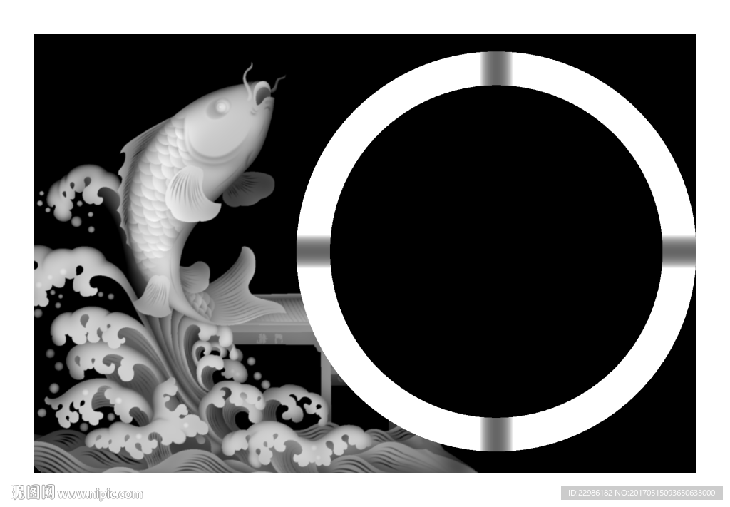 鲤鱼烟灰缸精雕灰度图